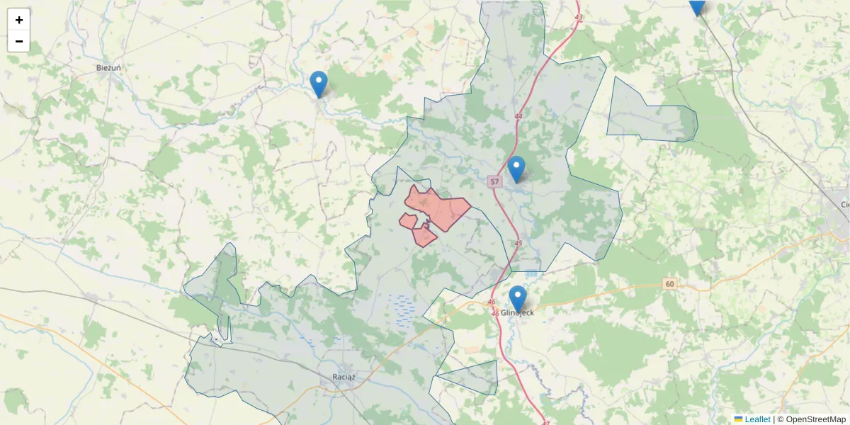 Szczegółowa mapa kodu pocztowego 09-136 z granicami, sąsiednimi kodami pocztowymi i urzędami pocztowymi