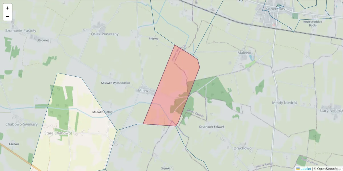 Szczegółowa mapa kodu pocztowego 09-336 z granicami, sąsiednimi kodami pocztowymi i urzędami pocztowymi