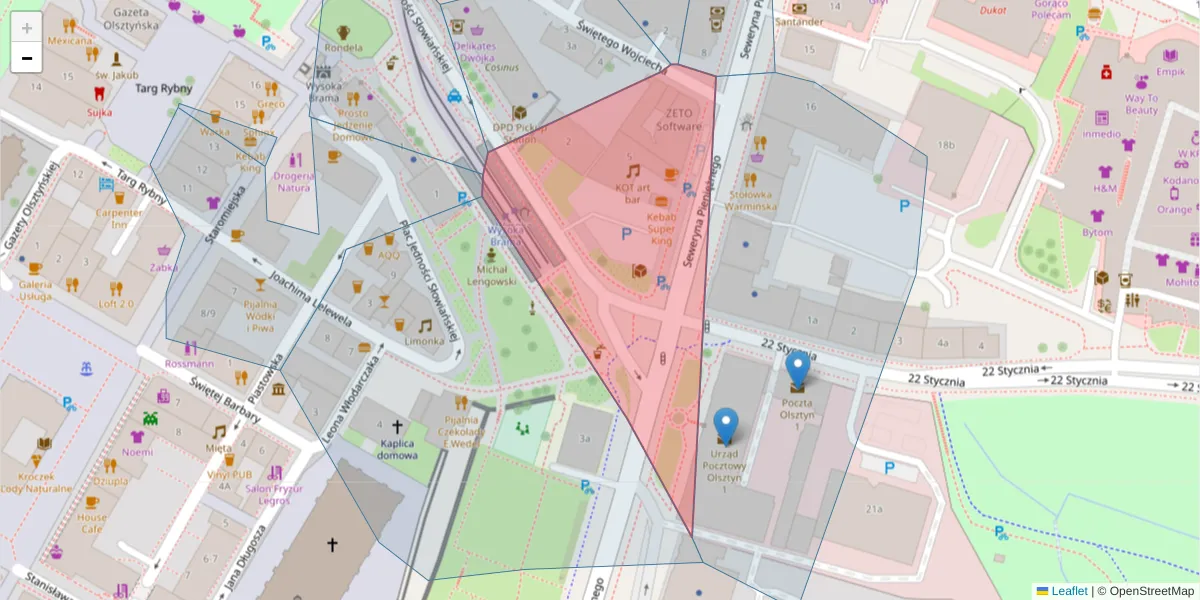 Szczegółowa mapa kodu pocztowego 10-003 z granicami, sąsiednimi kodami pocztowymi i urzędami pocztowymi