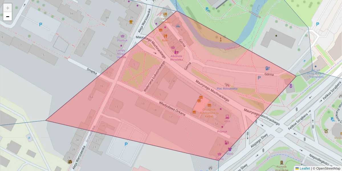 Szczegółowa mapa kodu pocztowego 10-014 z granicami, sąsiednimi kodami pocztowymi i urzędami pocztowymi