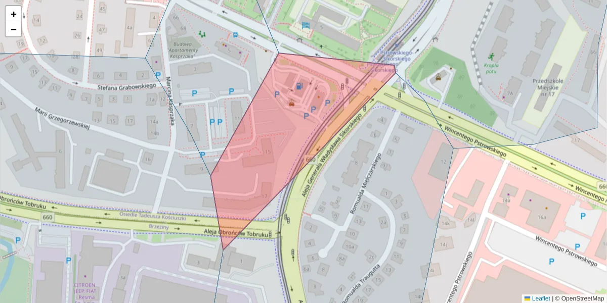 Szczegółowa mapa kodu pocztowego 10-050 z granicami, sąsiednimi kodami pocztowymi i urzędami pocztowymi