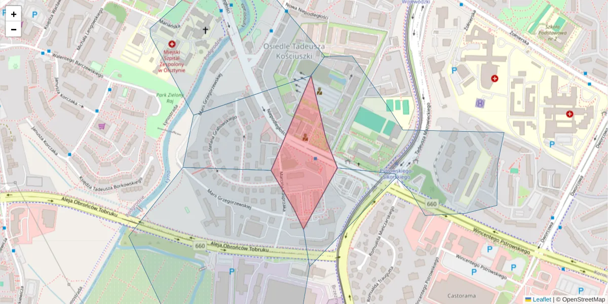 Szczegółowa mapa kodu pocztowego 10-057 z granicami, sąsiednimi kodami pocztowymi i urzędami pocztowymi