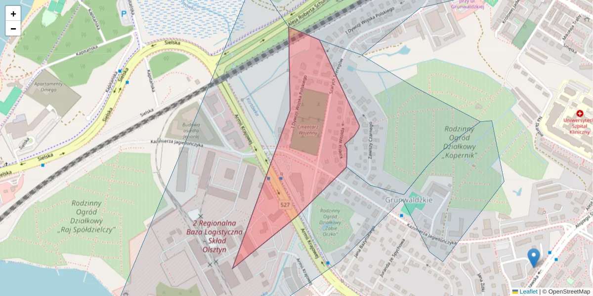 Szczegółowa mapa kodu pocztowego 10-067 z granicami, sąsiednimi kodami pocztowymi i urzędami pocztowymi