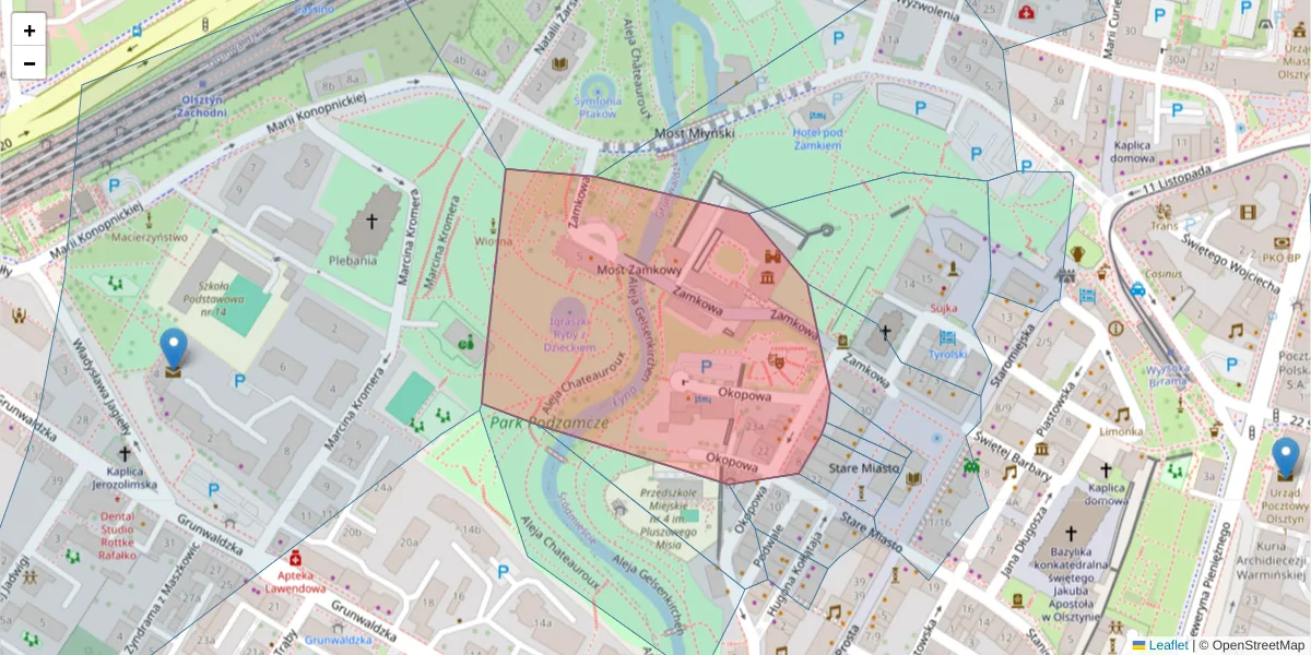 Szczegółowa mapa kodu pocztowego 10-075 z granicami, sąsiednimi kodami pocztowymi i urzędami pocztowymi
