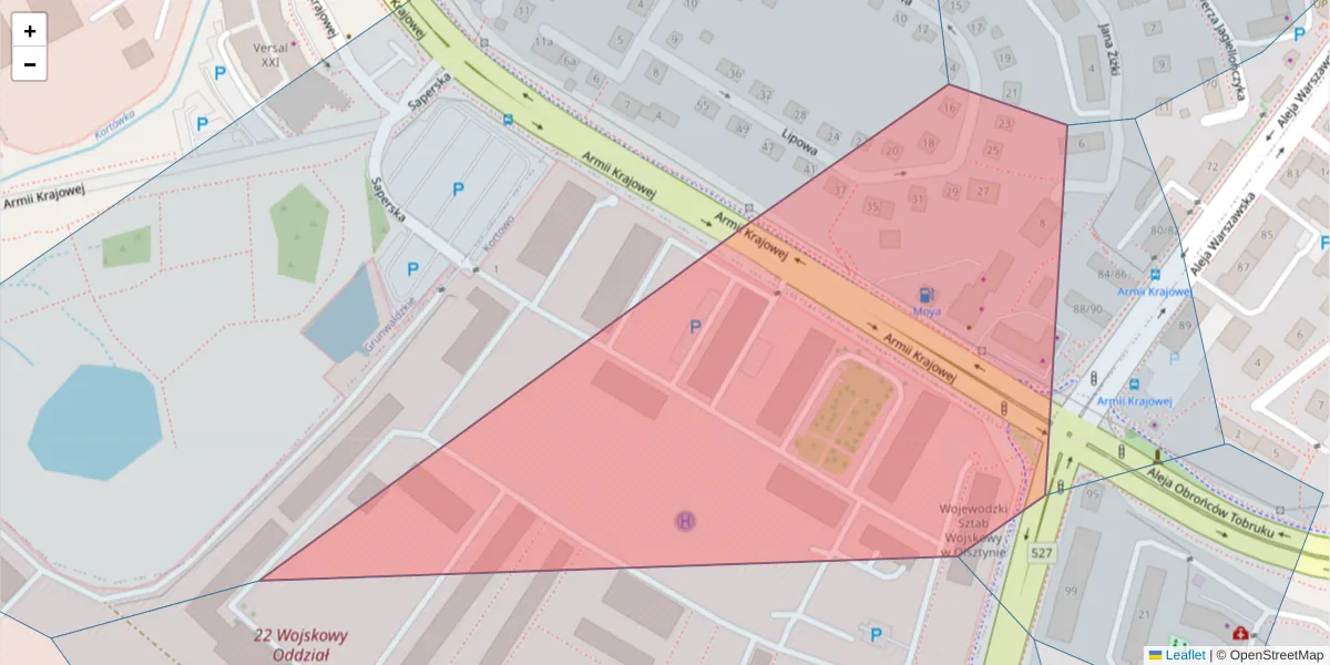 Szczegółowa mapa kodu pocztowego 10-079 z granicami, sąsiednimi kodami pocztowymi i urzędami pocztowymi