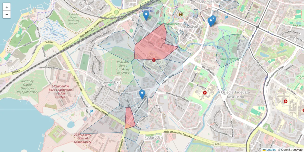 Szczegółowa mapa kodu pocztowego 10-082 z granicami, sąsiednimi kodami pocztowymi i urzędami pocztowymi
