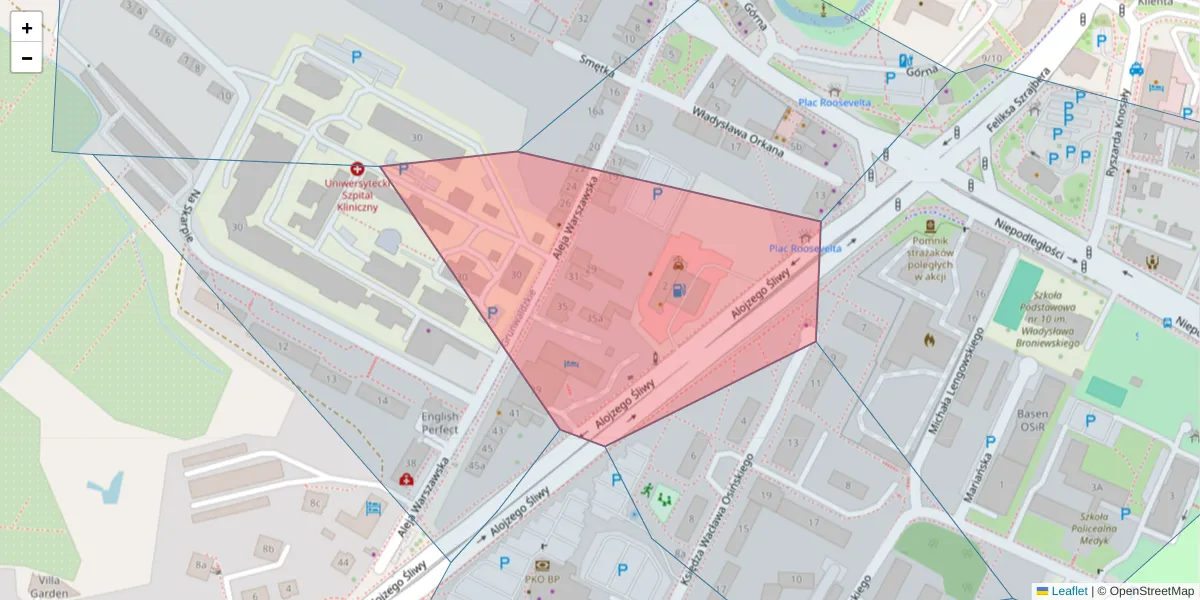 Szczegółowa mapa kodu pocztowego 10-091 z granicami, sąsiednimi kodami pocztowymi i urzędami pocztowymi