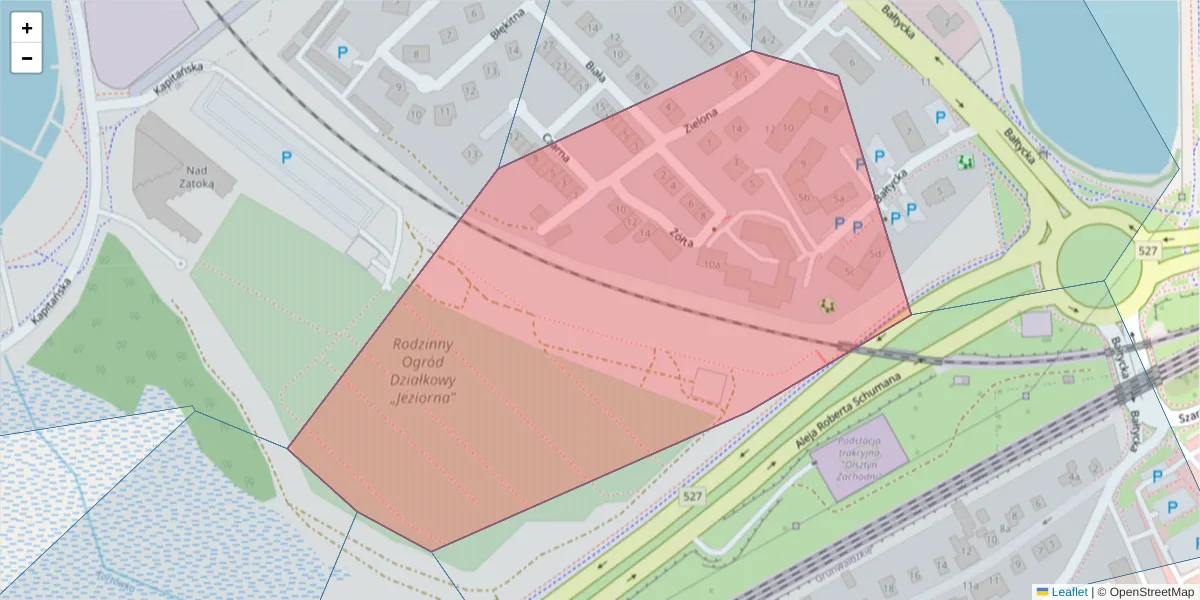 Szczegółowa mapa kodu pocztowego 10-141 z granicami, sąsiednimi kodami pocztowymi i urzędami pocztowymi