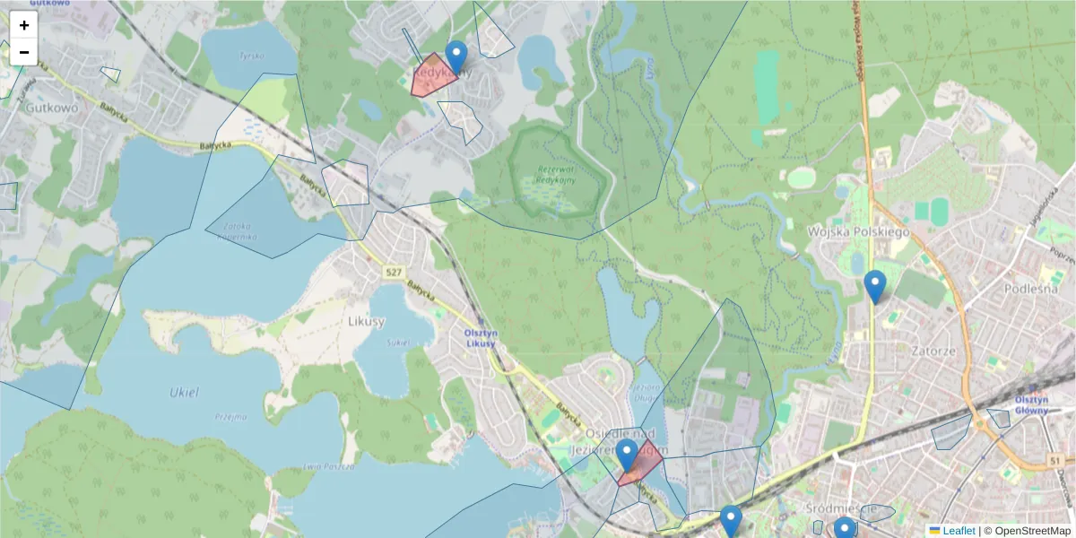 Szczegółowa mapa kodu pocztowego 10-143 z granicami, sąsiednimi kodami pocztowymi i urzędami pocztowymi