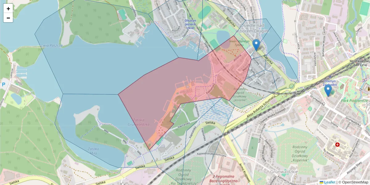 Szczegółowa mapa kodu pocztowego 10-153 z granicami, sąsiednimi kodami pocztowymi i urzędami pocztowymi
