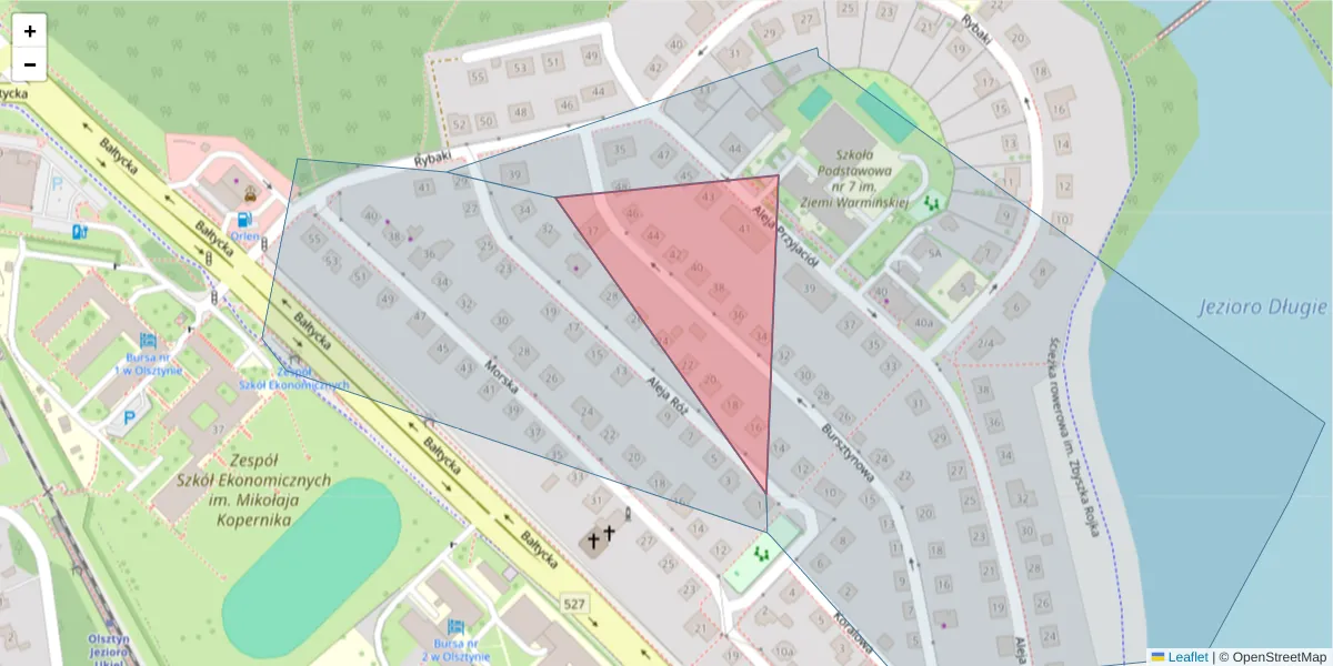 Szczegółowa mapa kodu pocztowego 10-154 z granicami, sąsiednimi kodami pocztowymi i urzędami pocztowymi
