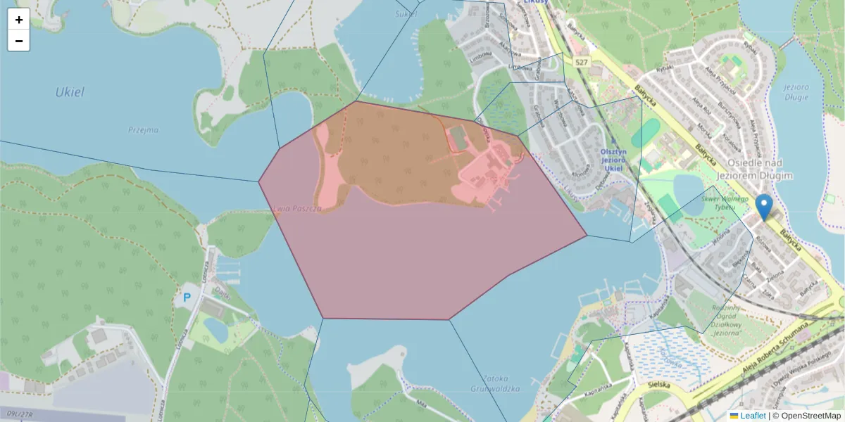 Szczegółowa mapa kodu pocztowego 10-164 z granicami, sąsiednimi kodami pocztowymi i urzędami pocztowymi