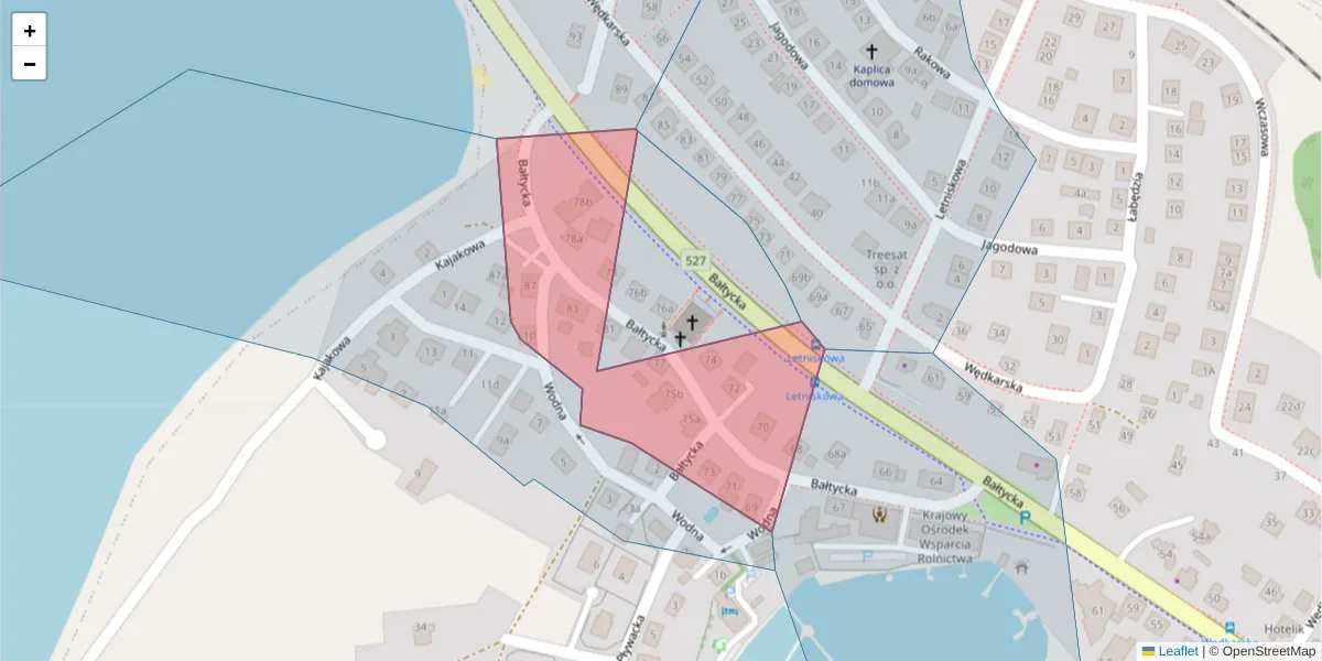 Szczegółowa mapa kodu pocztowego 10-175 z granicami, sąsiednimi kodami pocztowymi i urzędami pocztowymi