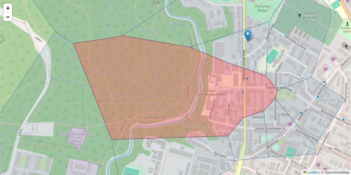 Szczegółowa mapa kodu pocztowego 10-222 z granicami, sąsiednimi kodami pocztowymi i urzędami pocztowymi