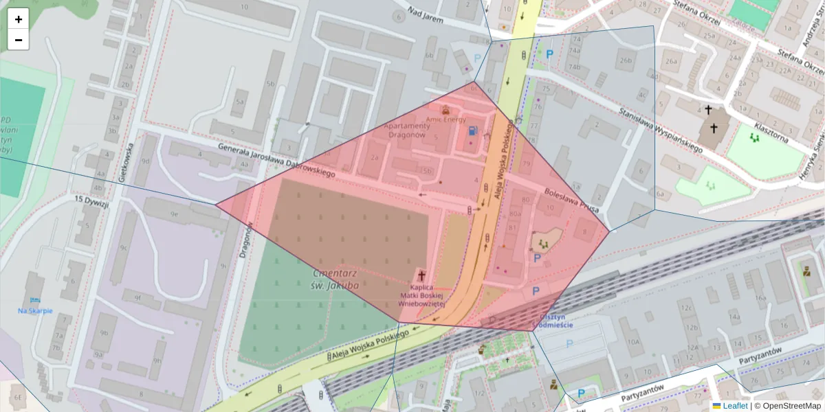 Szczegółowa mapa kodu pocztowego 10-225 z granicami, sąsiednimi kodami pocztowymi i urzędami pocztowymi