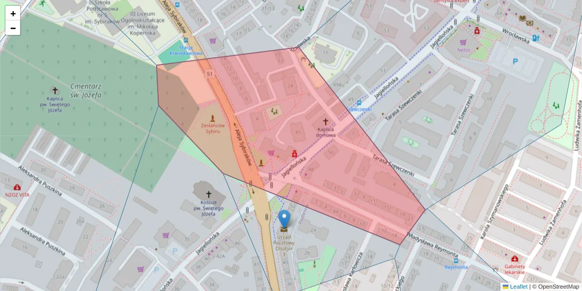 Szczegółowa mapa kodu pocztowego 10-281 z granicami, sąsiednimi kodami pocztowymi i urzędami pocztowymi