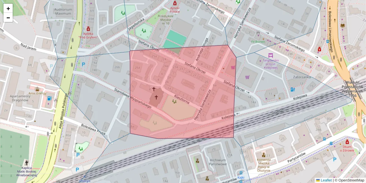 Szczegółowa mapa kodu pocztowego 10-286 z granicami, sąsiednimi kodami pocztowymi i urzędami pocztowymi