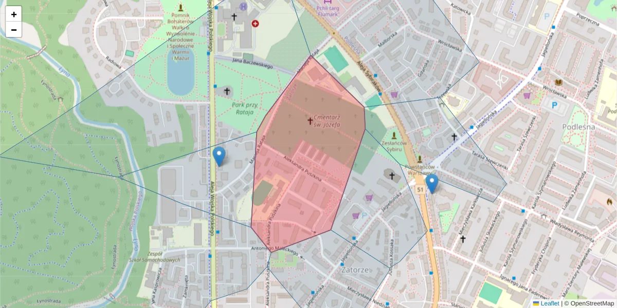 Szczegółowa mapa kodu pocztowego 10-295 z granicami, sąsiednimi kodami pocztowymi i urzędami pocztowymi