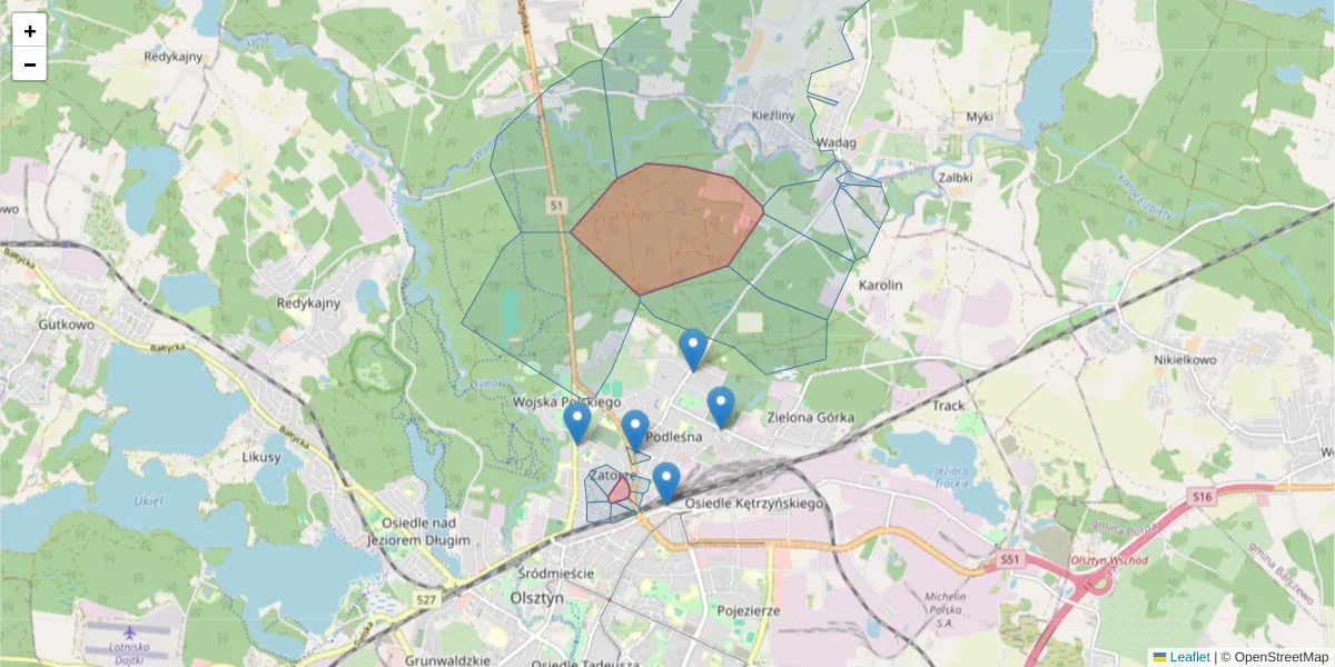 Szczegółowa mapa kodu pocztowego 10-345 z granicami, sąsiednimi kodami pocztowymi i urzędami pocztowymi