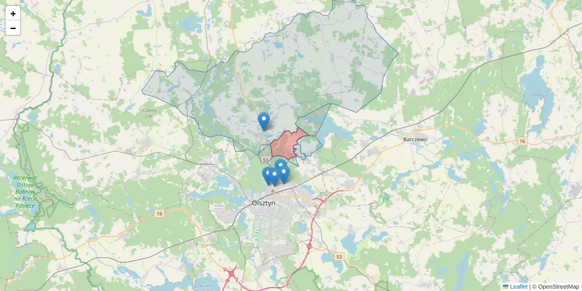 Szczegółowa mapa kodu pocztowego 10-371 z granicami, sąsiednimi kodami pocztowymi i urzędami pocztowymi