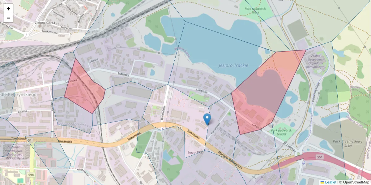 Szczegółowa mapa kodu pocztowego 10-409 z granicami, sąsiednimi kodami pocztowymi i urzędami pocztowymi
