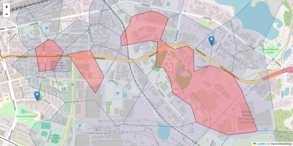 Szczegółowa mapa kodu pocztowego 10-417 z granicami, sąsiednimi kodami pocztowymi i urzędami pocztowymi