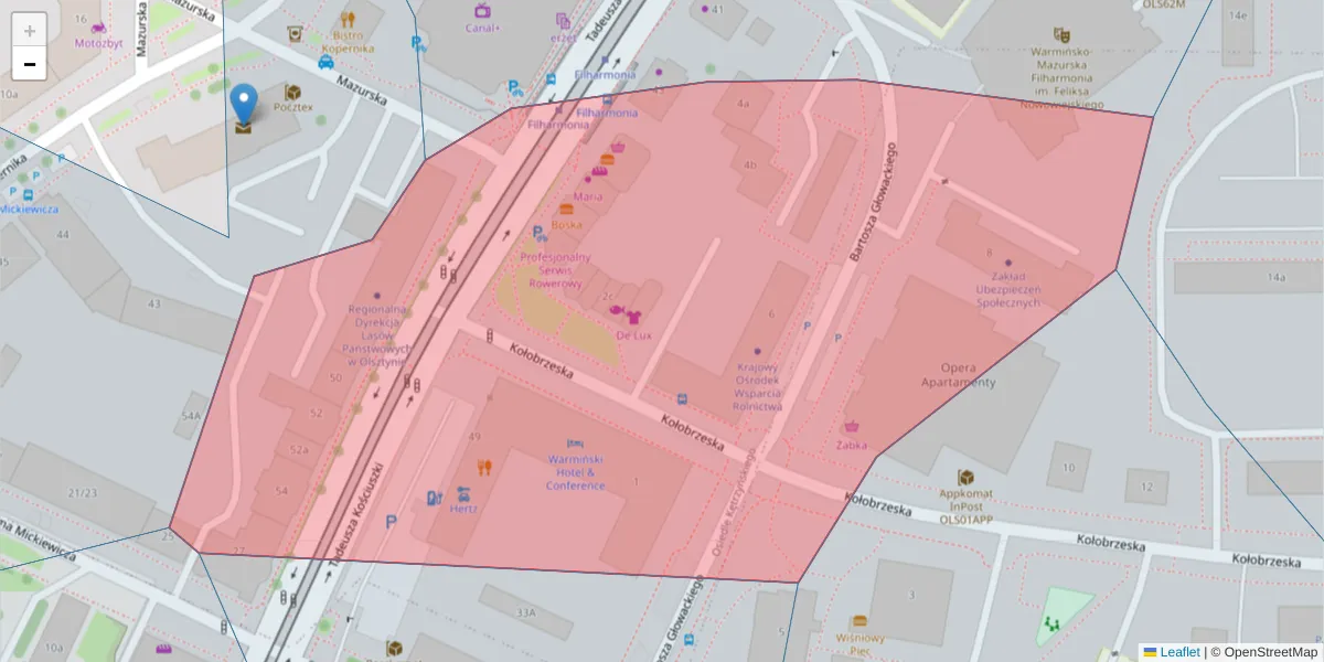 Szczegółowa mapa kodu pocztowego 10-503 z granicami, sąsiednimi kodami pocztowymi i urzędami pocztowymi