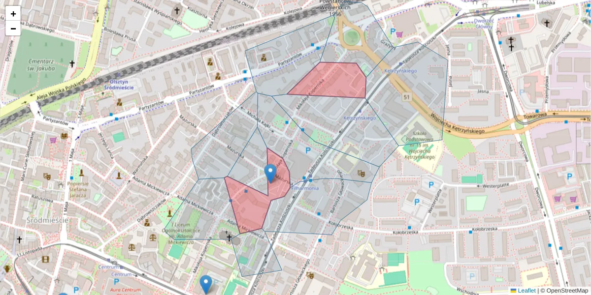 Szczegółowa mapa kodu pocztowego 10-512 z granicami, sąsiednimi kodami pocztowymi i urzędami pocztowymi