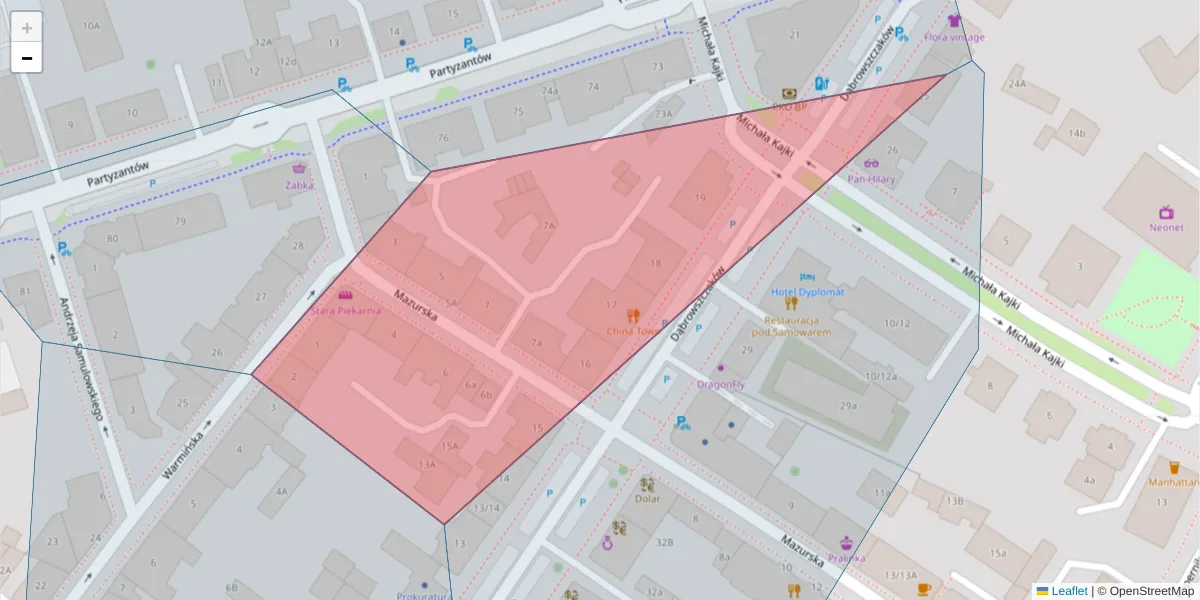 Szczegółowa mapa kodu pocztowego 10-517 z granicami, sąsiednimi kodami pocztowymi i urzędami pocztowymi