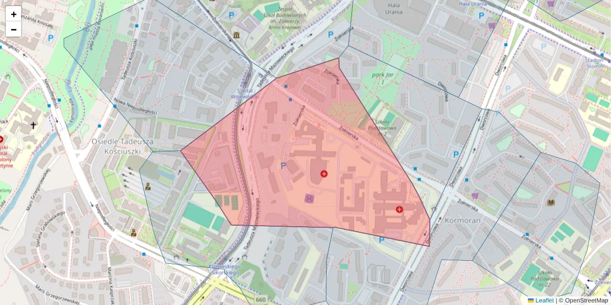 Szczegółowa mapa kodu pocztowego 10-561 z granicami, sąsiednimi kodami pocztowymi i urzędami pocztowymi