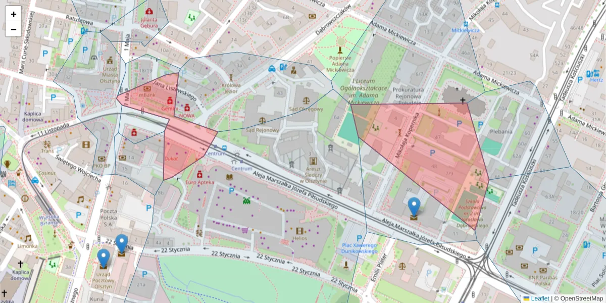 Szczegółowa mapa kodu pocztowego 10-575 z granicami, sąsiednimi kodami pocztowymi i urzędami pocztowymi