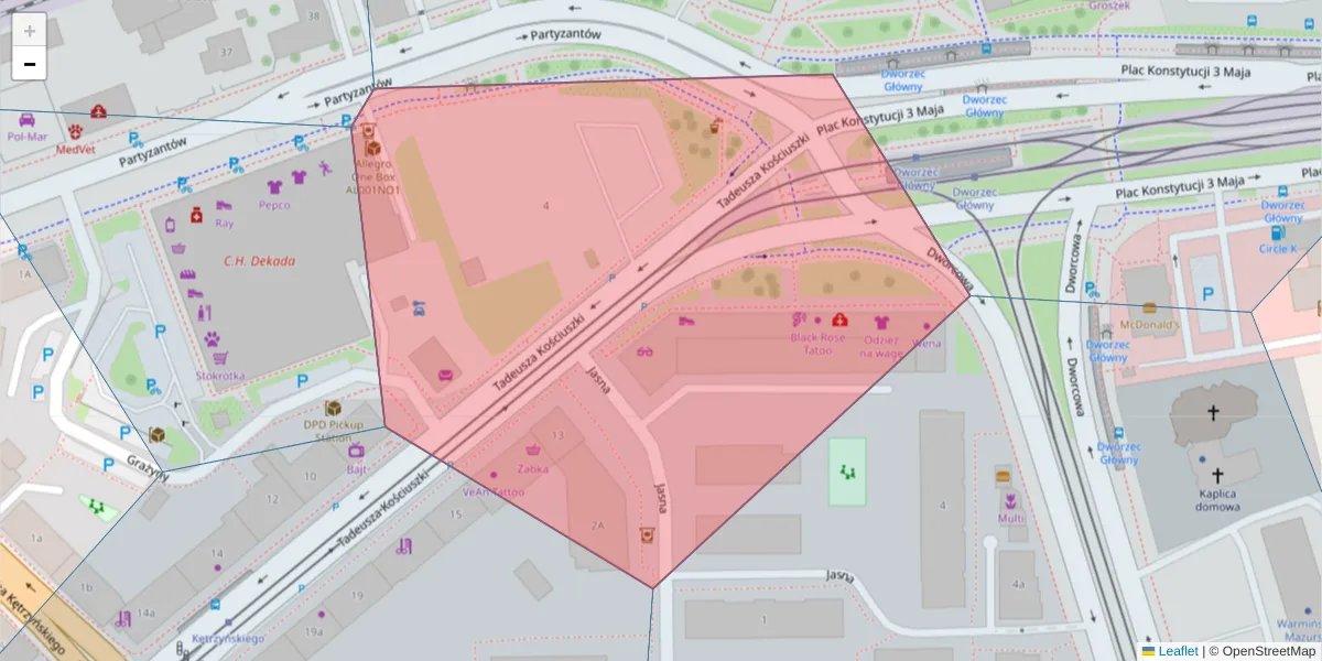 Szczegółowa mapa kodu pocztowego 10-589 z granicami, sąsiednimi kodami pocztowymi i urzędami pocztowymi