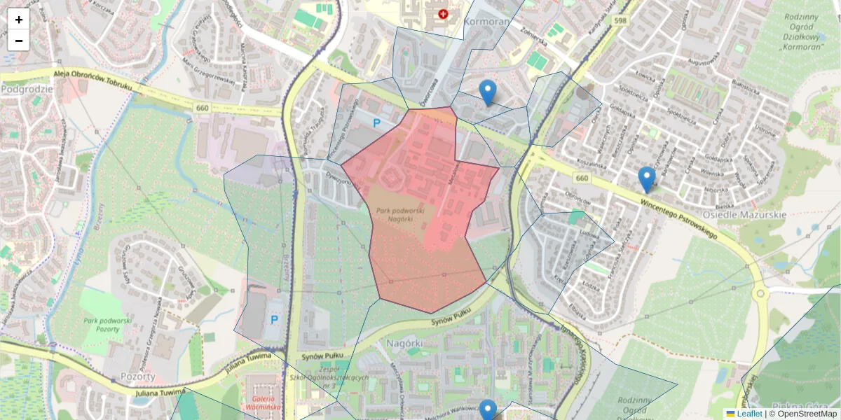 Szczegółowa mapa kodu pocztowego 10-603 z granicami, sąsiednimi kodami pocztowymi i urzędami pocztowymi