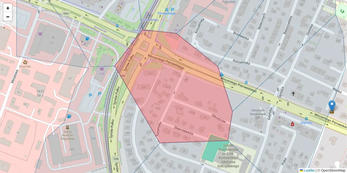 Szczegółowa mapa kodu pocztowego 10-604 z granicami, sąsiednimi kodami pocztowymi i urzędami pocztowymi