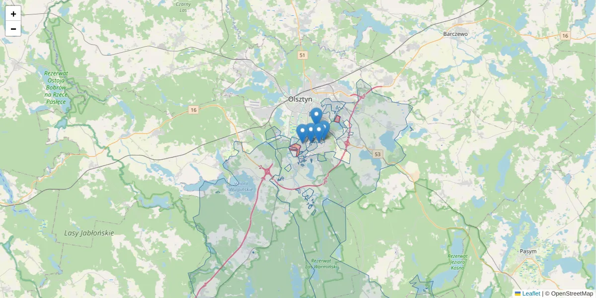 Szczegółowa mapa kodu pocztowego 10-620 z granicami, sąsiednimi kodami pocztowymi i urzędami pocztowymi