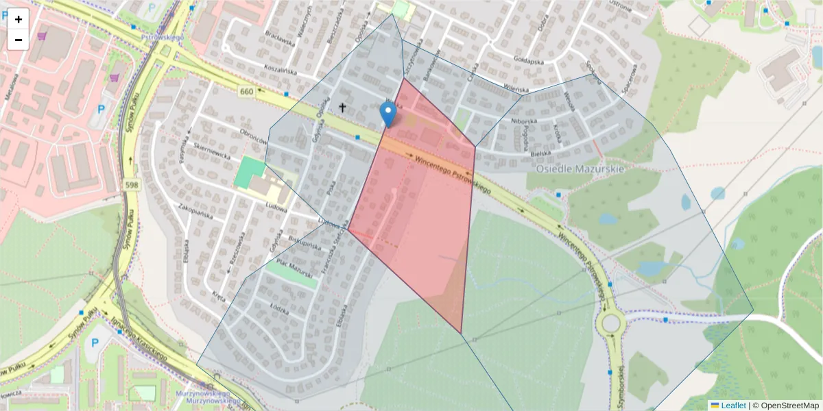 Szczegółowa mapa kodu pocztowego 10-628 z granicami, sąsiednimi kodami pocztowymi i urzędami pocztowymi