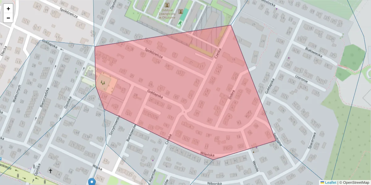 Szczegółowa mapa kodu pocztowego 10-632 z granicami, sąsiednimi kodami pocztowymi i urzędami pocztowymi