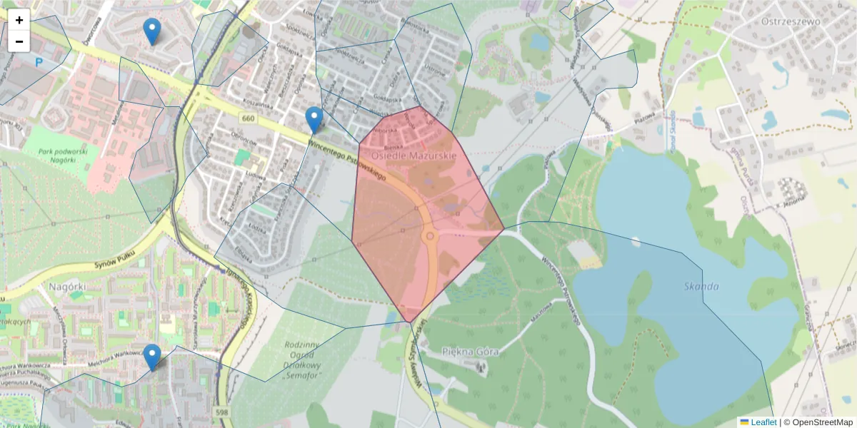 Szczegółowa mapa kodu pocztowego 10-647 z granicami, sąsiednimi kodami pocztowymi i urzędami pocztowymi