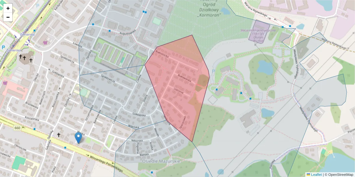 Szczegółowa mapa kodu pocztowego 10-666 z granicami, sąsiednimi kodami pocztowymi i urzędami pocztowymi