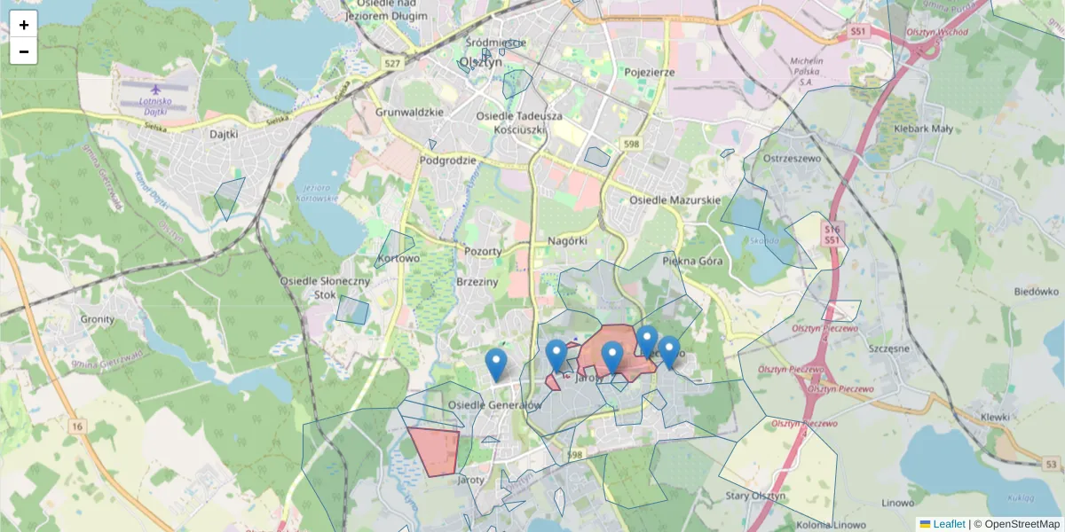 Szczegółowa mapa kodu pocztowego 10-686 z granicami, sąsiednimi kodami pocztowymi i urzędami pocztowymi