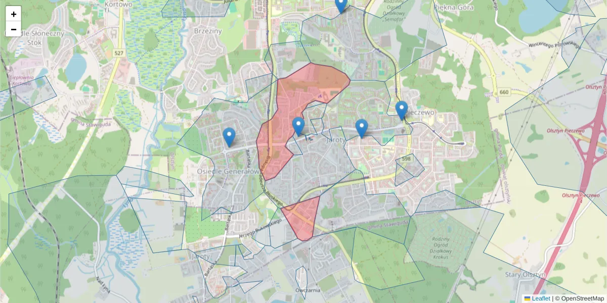 Szczegółowa mapa kodu pocztowego 10-699 z granicami, sąsiednimi kodami pocztowymi i urzędami pocztowymi