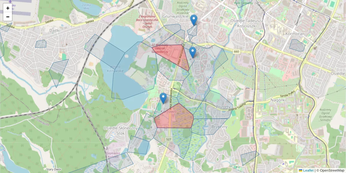 Szczegółowa mapa kodu pocztowego 10-701 z granicami, sąsiednimi kodami pocztowymi i urzędami pocztowymi