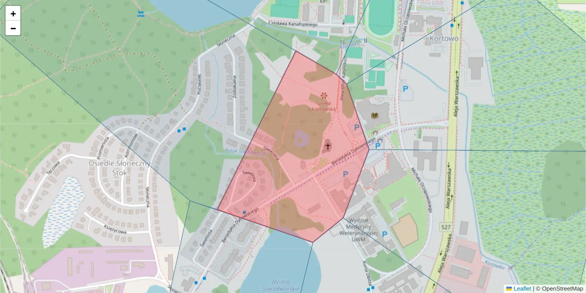 Szczegółowa mapa kodu pocztowego 10-711 z granicami, sąsiednimi kodami pocztowymi i urzędami pocztowymi