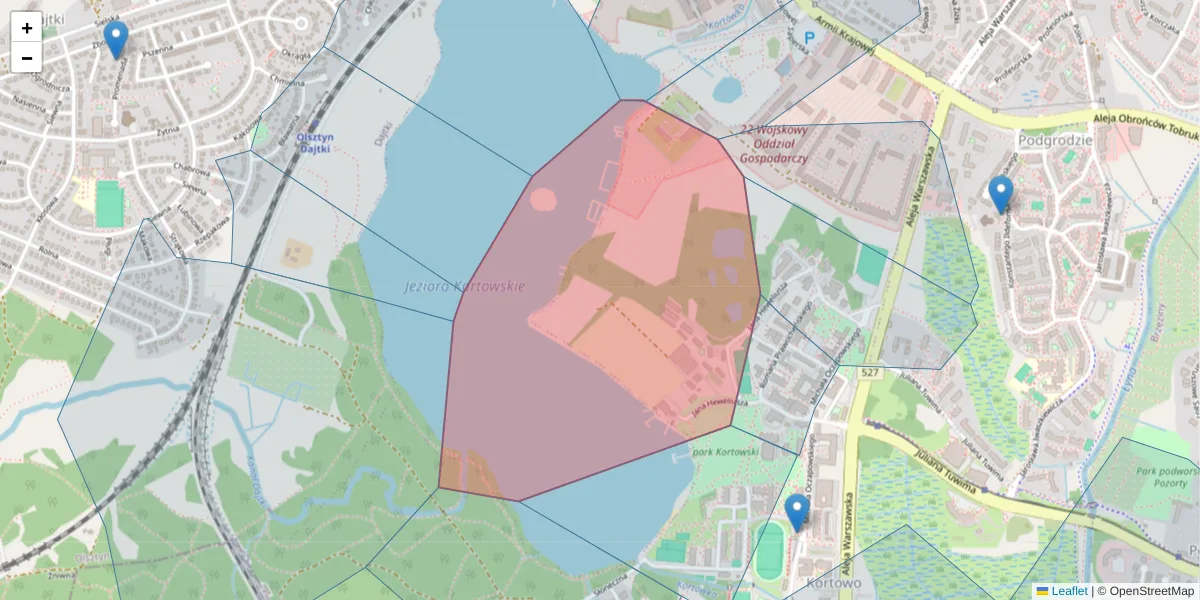 Szczegółowa mapa kodu pocztowego 10-724 z granicami, sąsiednimi kodami pocztowymi i urzędami pocztowymi