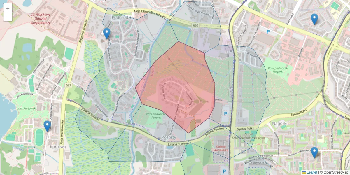 Szczegółowa mapa kodu pocztowego 10-745 z granicami, sąsiednimi kodami pocztowymi i urzędami pocztowymi