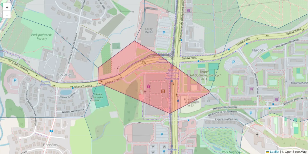 Szczegółowa mapa kodu pocztowego 10-747 z granicami, sąsiednimi kodami pocztowymi i urzędami pocztowymi