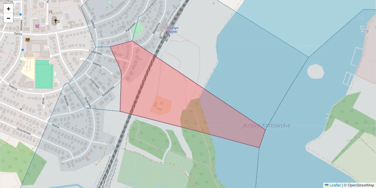 Szczegółowa mapa kodu pocztowego 10-844 z granicami, sąsiednimi kodami pocztowymi i urzędami pocztowymi