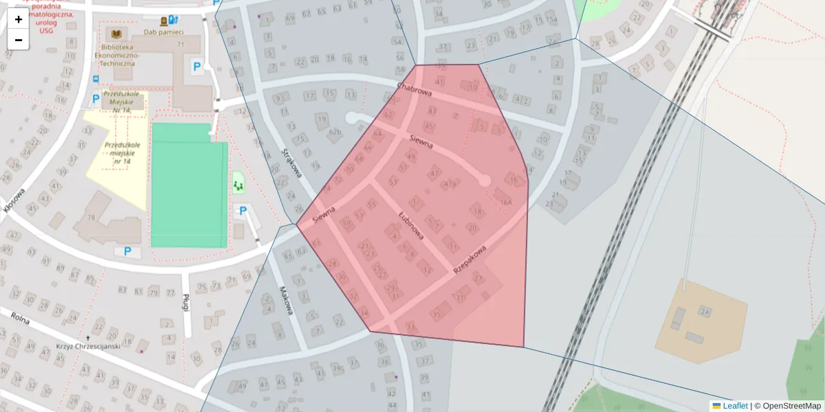 Szczegółowa mapa kodu pocztowego 10-845 z granicami, sąsiednimi kodami pocztowymi i urzędami pocztowymi