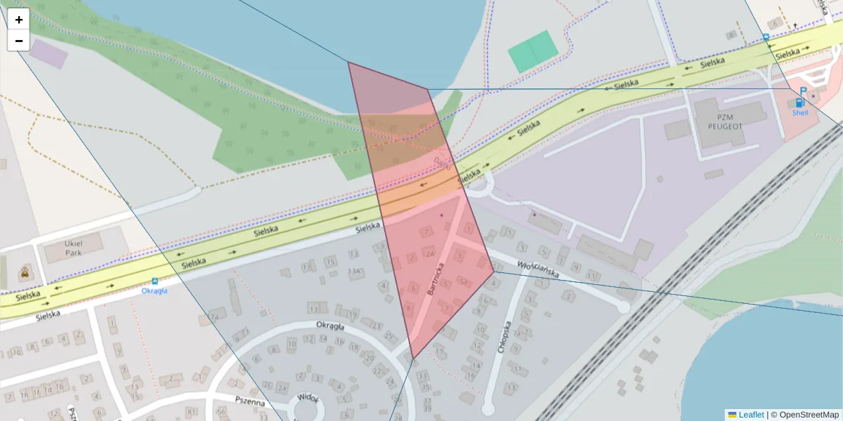 Szczegółowa mapa kodu pocztowego 10-855 z granicami, sąsiednimi kodami pocztowymi i urzędami pocztowymi