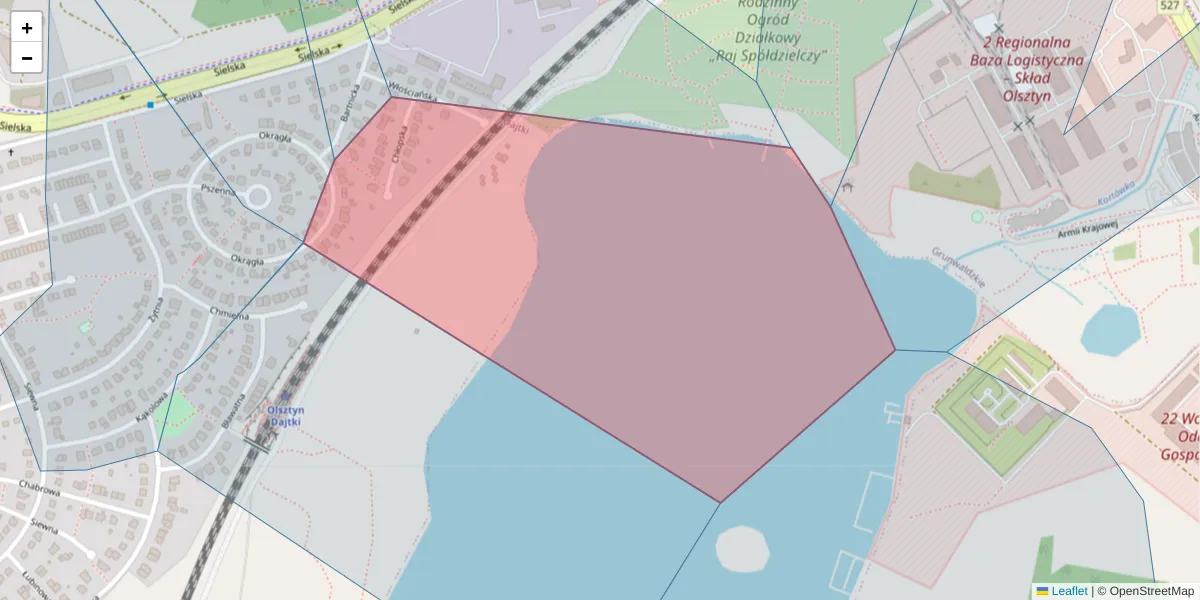 Szczegółowa mapa kodu pocztowego 10-856 z granicami, sąsiednimi kodami pocztowymi i urzędami pocztowymi